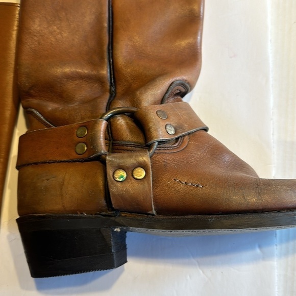 Camel brown heeled leather cowboy western boots with new soles had pull tabs - Picture 14 of 15